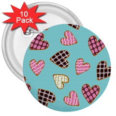 Seamless Pattern With Heart Shaped Cookies With Sugar Icing 3  Buttons (10 Pack)  by Vaneshart