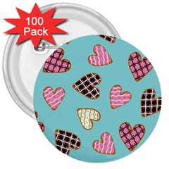 Seamless Pattern With Heart Shaped Cookies With Sugar Icing 3  Buttons (100 Pack)  by Vaneshart