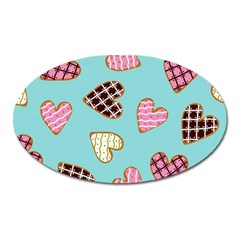 Seamless Pattern With Heart Shaped Cookies With Sugar Icing Oval Magnet by Vaneshart