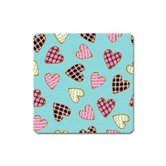 Seamless Pattern With Heart Shaped Cookies With Sugar Icing Square Magnet by Vaneshart