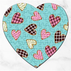 Seamless Pattern With Heart Shaped Cookies With Sugar Icing Jigsaw Puzzle (heart) by Vaneshart