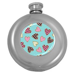 Seamless Pattern With Heart Shaped Cookies With Sugar Icing Round Hip Flask (5 Oz) by Vaneshart