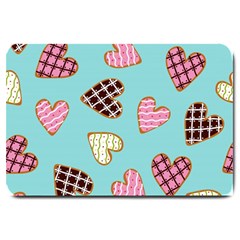 Seamless Pattern With Heart Shaped Cookies With Sugar Icing Large Doormat  by Vaneshart