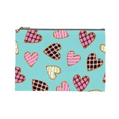 Seamless Pattern With Heart Shaped Cookies With Sugar Icing Cosmetic Bag (large) by Vaneshart