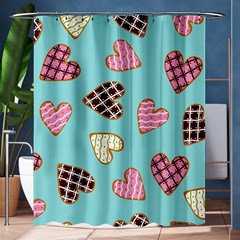 Seamless Pattern With Heart Shaped Cookies With Sugar Icing Shower Curtain 60  X 72  (medium)  by Vaneshart