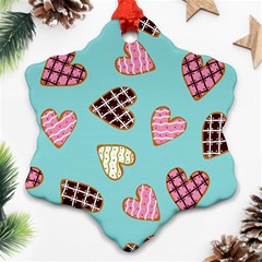 Seamless Pattern With Heart Shaped Cookies With Sugar Icing Snowflake Ornament (two Sides) by Vaneshart