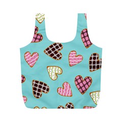 Seamless Pattern With Heart Shaped Cookies With Sugar Icing Full Print Recycle Bag (m) by Vaneshart