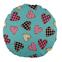 Seamless Pattern With Heart Shaped Cookies With Sugar Icing Large 18  Premium Flano Round Cushions by Vaneshart