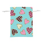 Seamless pattern with heart shaped cookies with sugar icing Lightweight Drawstring Pouch (L) Back