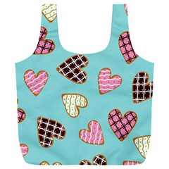 Seamless Pattern With Heart Shaped Cookies With Sugar Icing Full Print Recycle Bag (xxl)