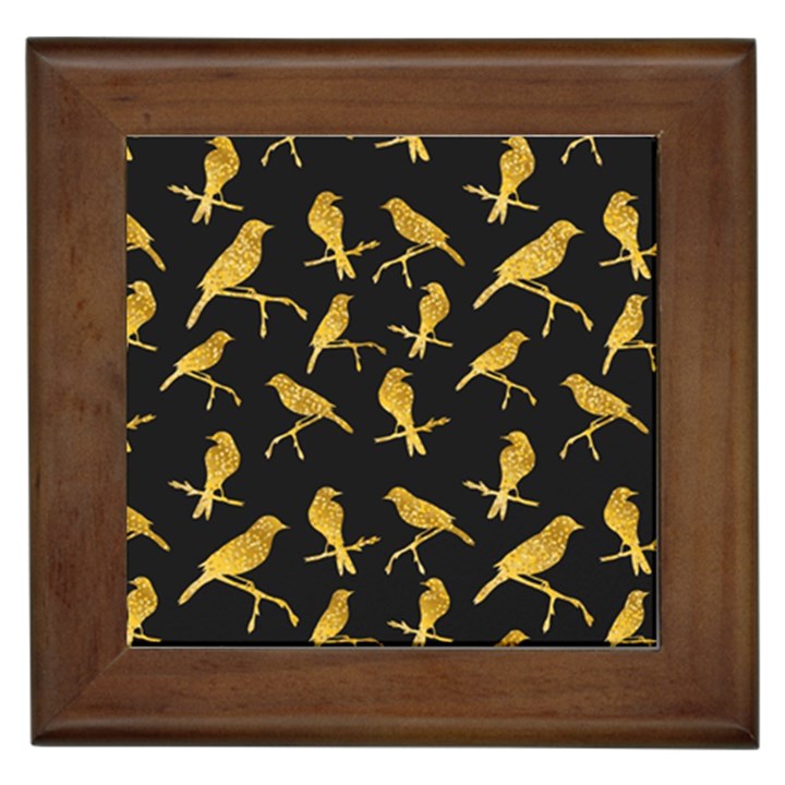 Background with golden birds Framed Tile