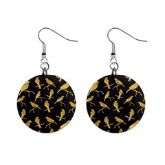 Background With Golden Birds Mini Button Earrings by Vaneshart