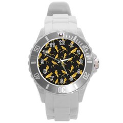 Background With Golden Birds Round Plastic Sport Watch (l) by Vaneshart