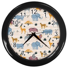 Wild animals seamless pattern Wall Clock (Black)