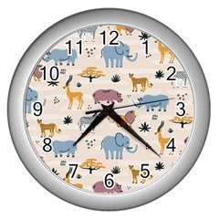 Wild animals seamless pattern Wall Clock (Silver)