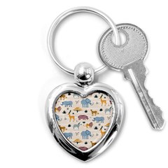 Wild animals seamless pattern Key Chain (Heart)