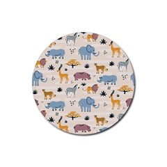 Wild animals seamless pattern Rubber Round Coaster (4 pack) 