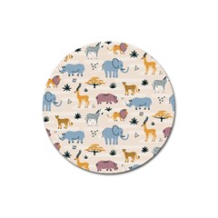 Wild animals seamless pattern Magnet 3  (Round)