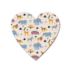 Wild animals seamless pattern Heart Magnet