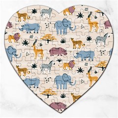 Wild animals seamless pattern Jigsaw Puzzle (Heart)