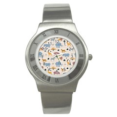 Wild animals seamless pattern Stainless Steel Watch