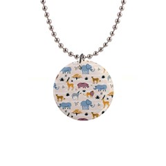 Wild animals seamless pattern 1  Button Necklace