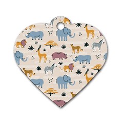 Wild animals seamless pattern Dog Tag Heart (One Side)