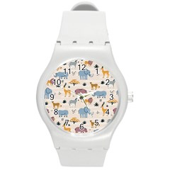 Wild animals seamless pattern Round Plastic Sport Watch (M)