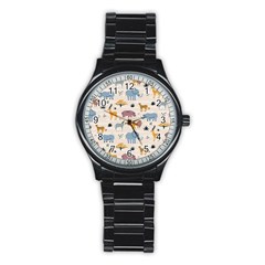 Wild animals seamless pattern Stainless Steel Round Watch