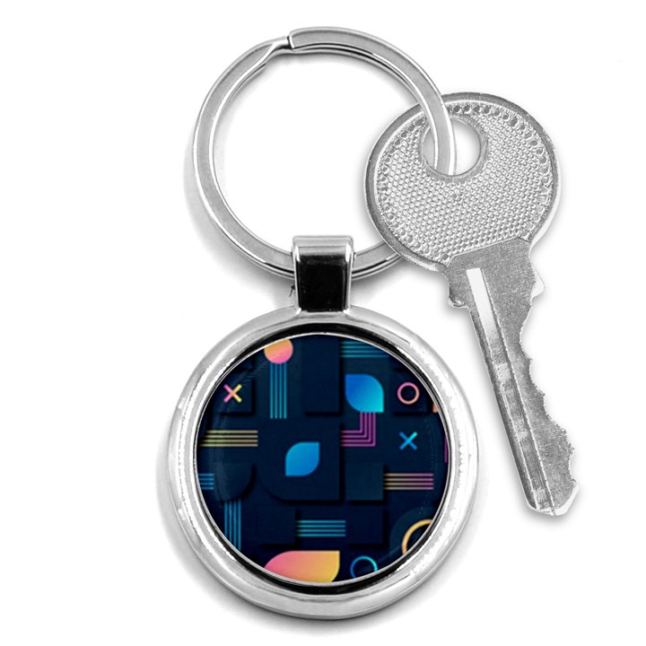 Gradient geometric shapes dark background Key Chain (Round)