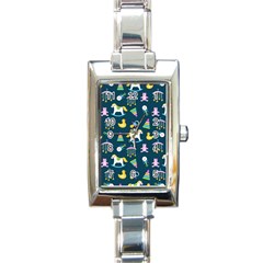 Cute Babies Toys Seamless Pattern Rectangle Italian Charm Watch by Vaneshart