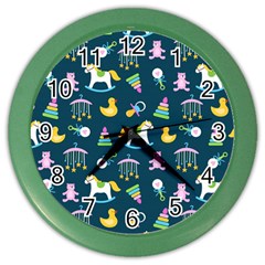 Cute Babies Toys Seamless Pattern Color Wall Clock by Vaneshart