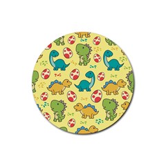 Seamless Pattern With Cute Dinosaurs Character Rubber Round Coaster (4 Pack)  by Vaneshart