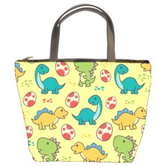 Seamless Pattern With Cute Dinosaurs Character Bucket Bag by Vaneshart