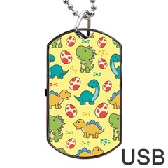 Seamless Pattern With Cute Dinosaurs Character Dog Tag Usb Flash (two Sides) by Vaneshart