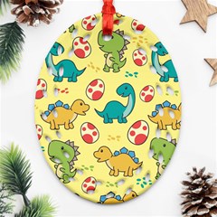 Seamless Pattern With Cute Dinosaurs Character Ornament (oval Filigree) by Vaneshart