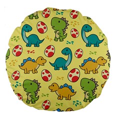 Seamless Pattern With Cute Dinosaurs Character Large 18  Premium Round Cushions