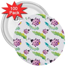 Watercolor Pattern With Lady Bug 3  Buttons (100 Pack)  by Vaneshart