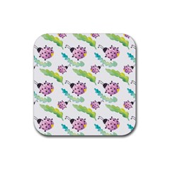 Watercolor Pattern With Lady Bug Rubber Coaster (square)  by Vaneshart