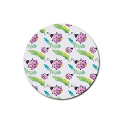 Watercolor Pattern With Lady Bug Rubber Coaster (round)  by Vaneshart