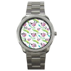 Watercolor Pattern With Lady Bug Sport Metal Watch by Vaneshart