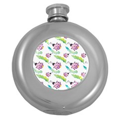 Watercolor Pattern With Lady Bug Round Hip Flask (5 Oz) by Vaneshart