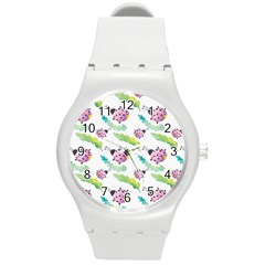 Watercolor Pattern With Lady Bug Round Plastic Sport Watch (m) by Vaneshart