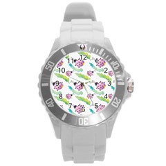 Watercolor Pattern With Lady Bug Round Plastic Sport Watch (l) by Vaneshart