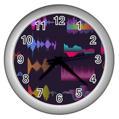 Colorful-sound-wave-set Wall Clock (silver) by Vaneshart