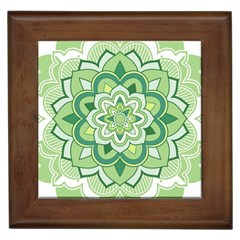 Floral-green-mandala-white Framed Tile by Vaneshart