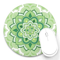 Floral-green-mandala-white Round Mousepads by Vaneshart