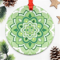 Floral-green-mandala-white Ornament (round) by Vaneshart