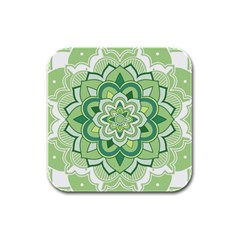 Floral-green-mandala-white Rubber Square Coaster (4 Pack)  by Vaneshart