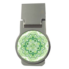 Floral-green-mandala-white Money Clips (round)  by Vaneshart